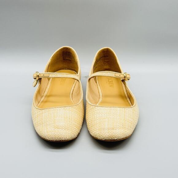 J Crew Shoes Womens 6.5 Beige Mary Jane Ballet Flats Raffia Woven Buckle Comfort - Picture 3 of 12
